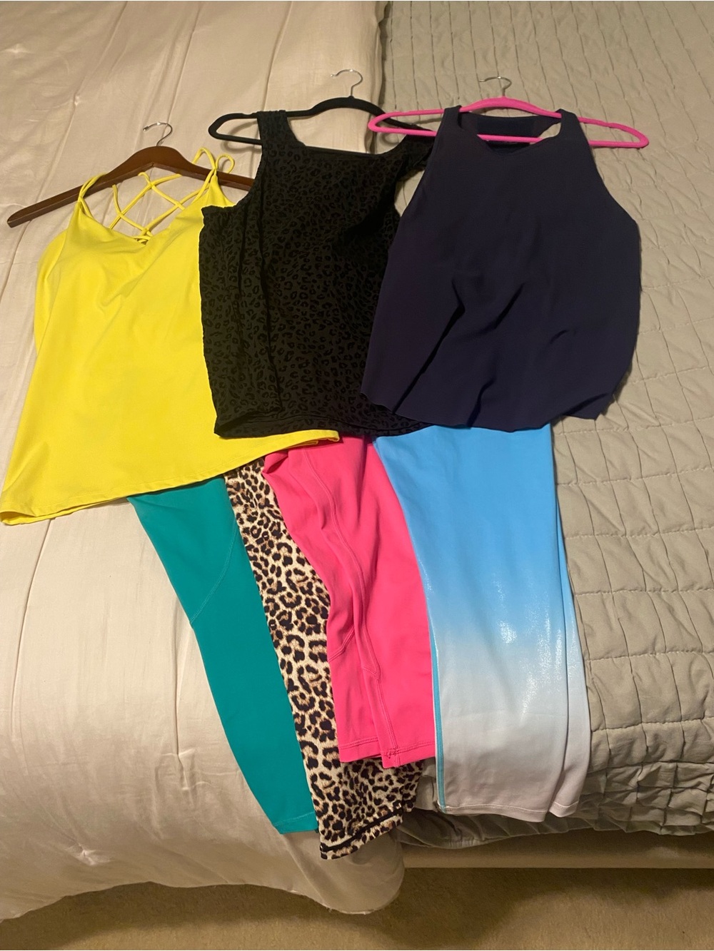 ZYIA Colorblock & Print Active Leggings Bundle — Blue Ombre, Teal, Hot Pink